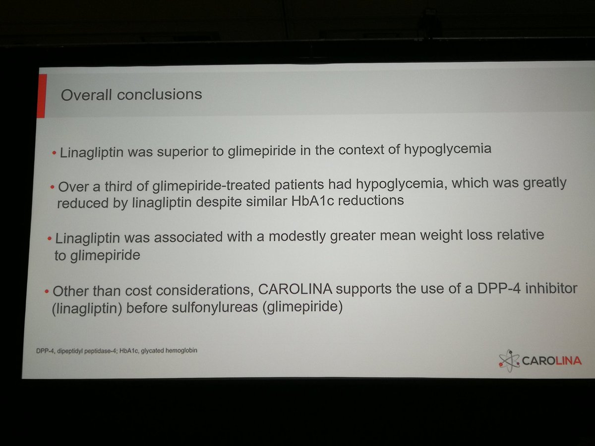 mbotana's tweet image. #2019ADA #ADA2019 Opinión del endocrinólogo: las hipos siguen ahí, y son motivo de preocupacion; NNT para evitar una hipo usando lina en vez de glimepirida: 3. Para evitar una hipo grave: 49.
Y la ganancia de peso también sigue ahí. Conclusiones en la imagen: