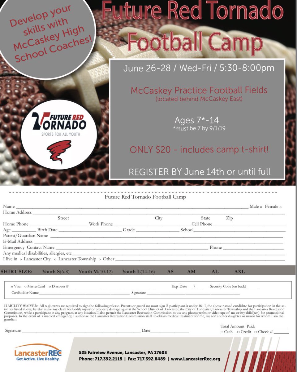 mccaskey_jpfb's tweet photo. Get ready for the Future Red Tornado Football Camp June 26- June 28 here at J.P. McCaskey! #ReturnOfTheTornado #McCaskeyProud #lancasterpa https://t.co/H3XkFRq9eq