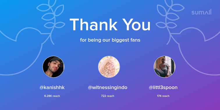 nevertimmyover's tweet photo. Our biggest fans this week: kanishhk, witnessingindo, littl3spoon. Thank you! via https://t.co/SuRSQk0G4x https://t.co/EnK15x5lqe