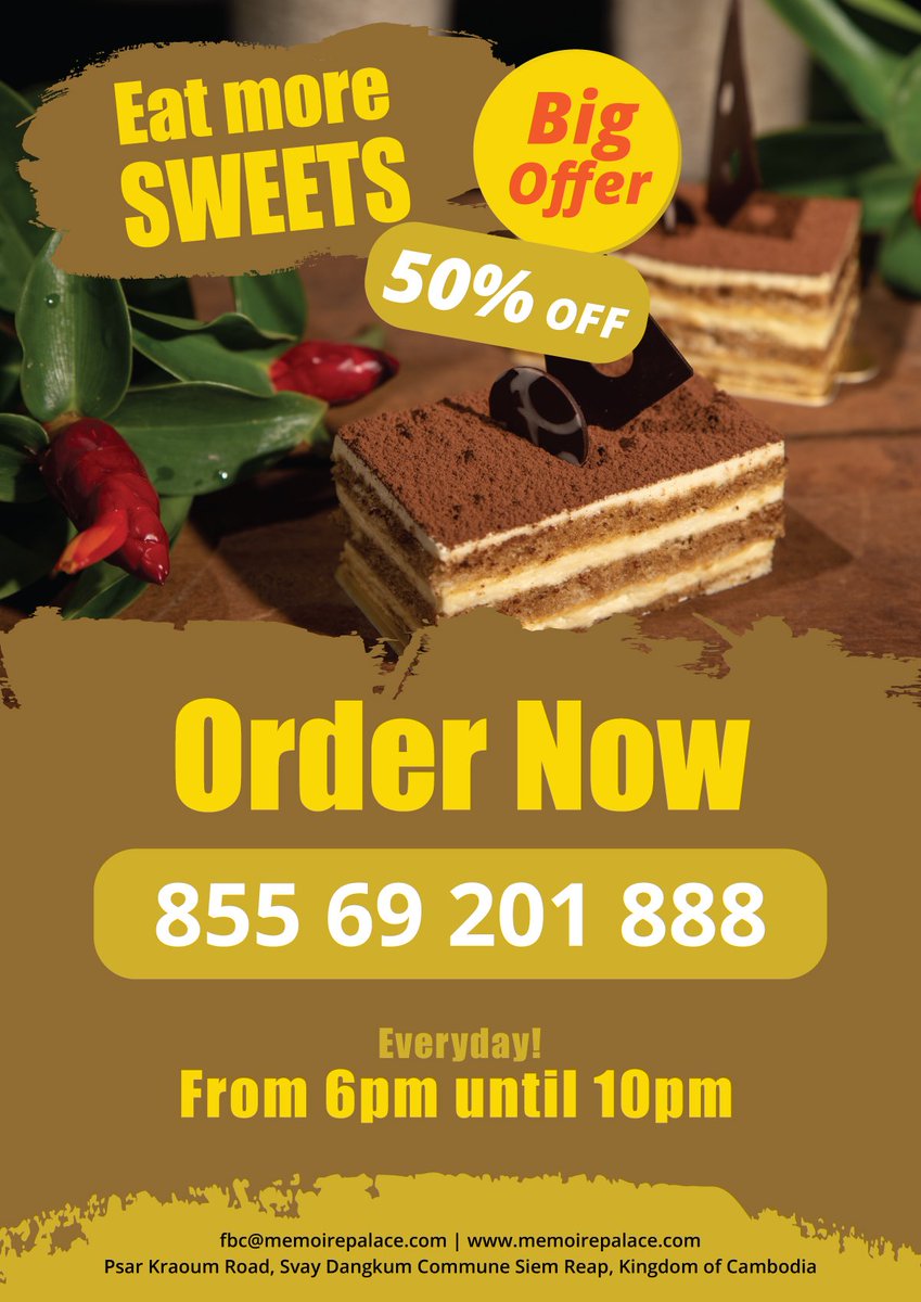 MemoireBakery's tweet image. Beautiful Cakes for Beautiful Occasions and only available at Memoire Bakery
👉Remark: Daily 🎁50% OFF from 6pm until 10pm on all cake!
Call Now:
(855) 69 201 888 / 69 261 888
E-mail: fbc@memoirepalace.com
#memoirecake #memoirebakery #cakes #bakery #birthdaycake #birthday
