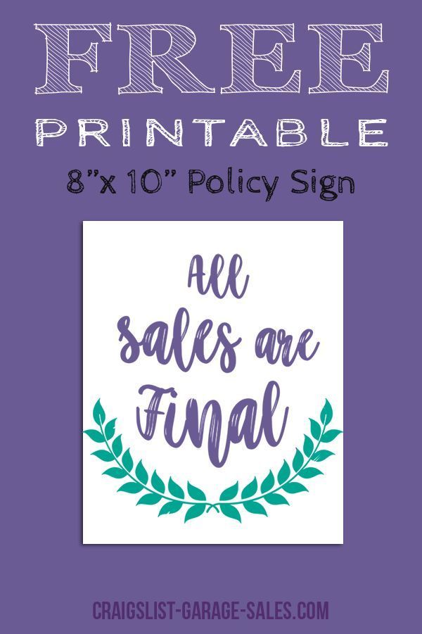 Avoid misunderstandings... Grab a Free, Printable 'All Sales Final Sign' for your upcoming garage sale! (No sign-up required.) #freeprintables #allsalesfinal - http://bit.ly/2KFc60x