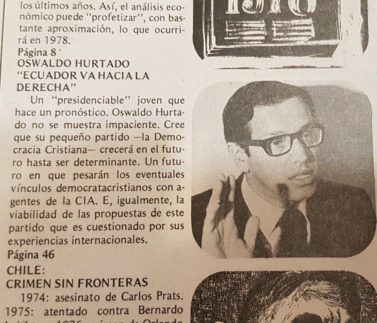 robinrobles's tweet photo. #ATENCIÓN en los archivos de la #HistoriaViva encontré al político  #OswaldoHurtado denunciando a la derecha y denunciando a la #CIA estadounidense, revista #Nueva de 1978 

Creo que la falta de coherencia le pasó factura. https://t.co/djWphCZkrh