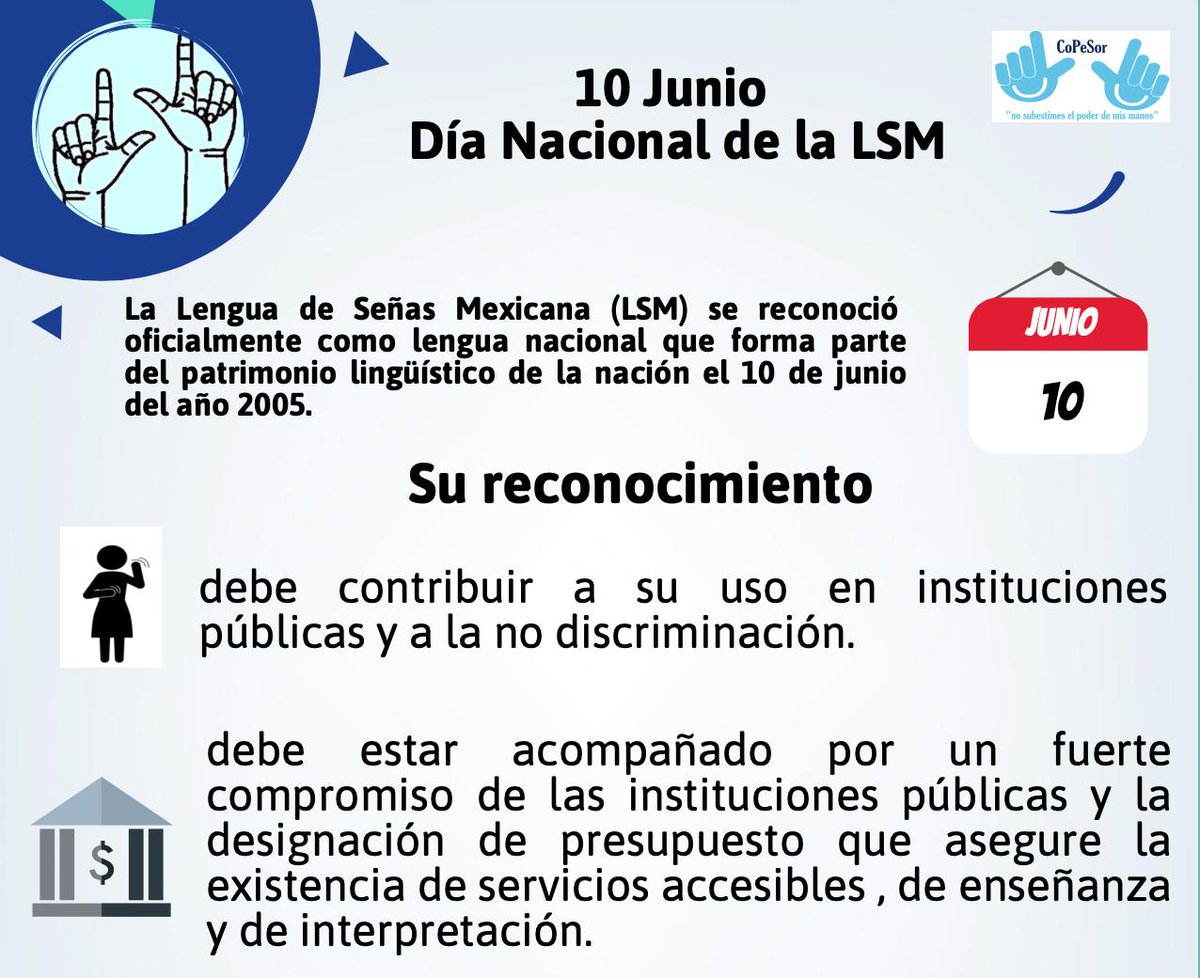 ForoLenguas's tweet photo. 10 de junio, Día Nacional de la #LSM ¡Celebremos la conmemoración del Día Nacional de la Lengua de Señas Mexicana! información de: @CoPeSoR #intérpretes #LSM #MSL #1nt https://t.co/Gg4TTicBWt