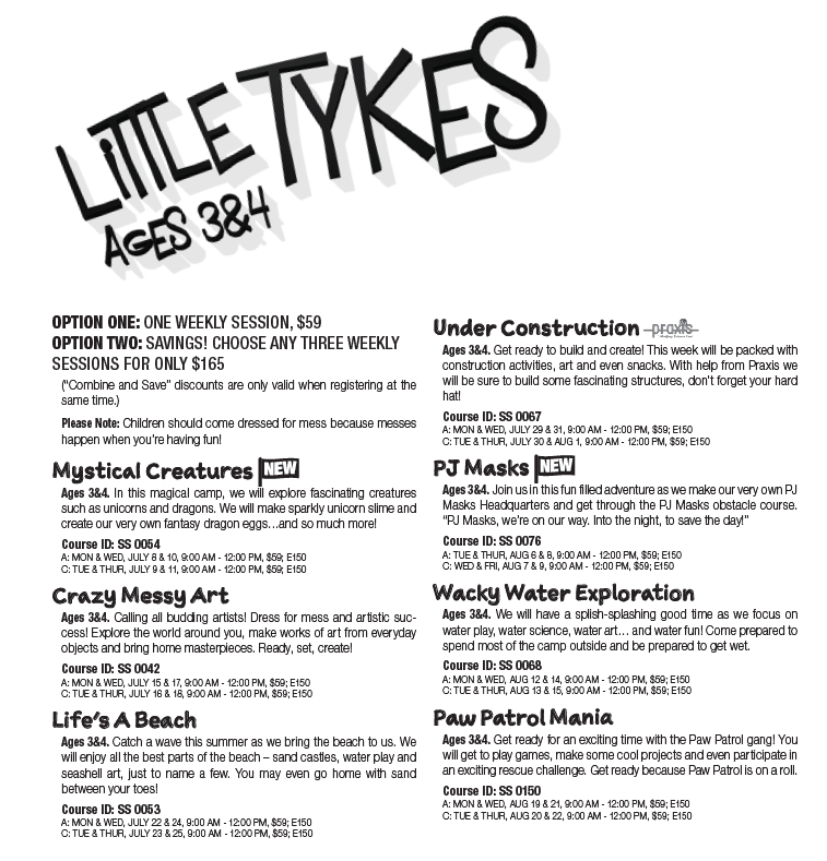 MHCSummer_CS's tweet photo. Did you know we have camps just for 3 &amp; 4 year olds?

We offer 2-day themed camps for the little ones. Days are filled with themed crafts, games, and activities!

Check out the picture below to see all the camps we offer! 

#medhat #seizethesummer #summeratMHC https://t.co/jpLmVJI9BU