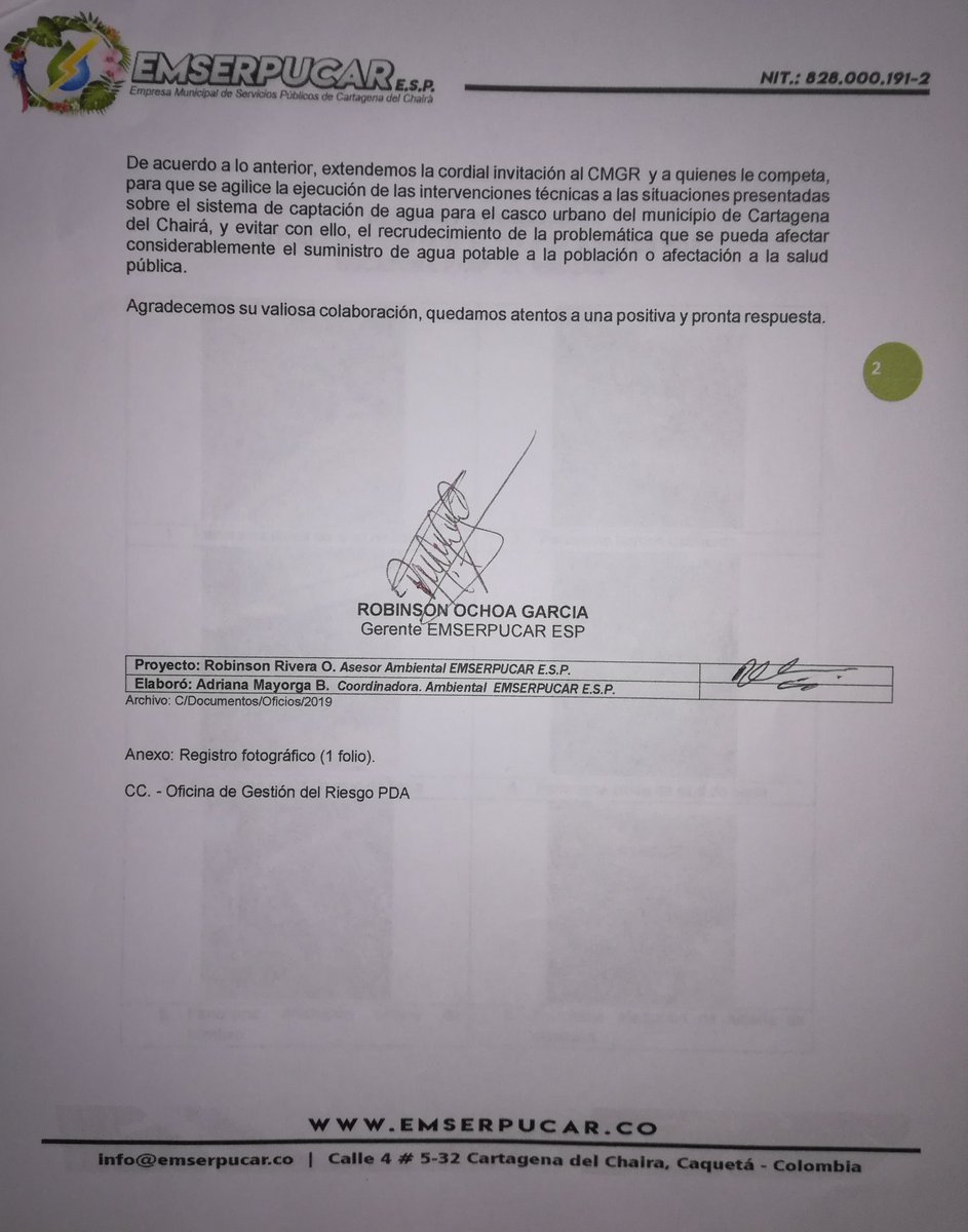 emserpucar's tweet photo. Gracias al apoyo del Dr @fabioparrab Gobermador (E) del Departamento de Caquetá @GobCaqueta en su gestión para mitigar el daño ocurrido en la Bocatoma del acueducto de Cartagena del Chaira la @emserpucar agradece su respaldo. @robinson8a https://t.co/3acLtL6w0P