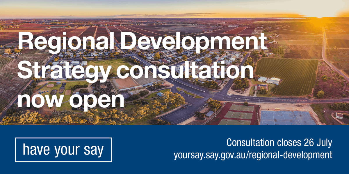 Consultation is now open on the development of a long term, statewide Regional Development Strategy. Find out how you can be involved – visit
yoursay.sa.gov.au/regional-devel… #RechargeSARegions <a href="/SA_PIRSA/">PIRSA</a> #regionsmatter