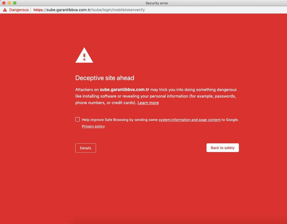 Alan adı değişikliğinin ardından Garanti BBVA'nın sitesi, Chrome tarafından Phishing olarak işaretlendi buff.ly/2R6Fzld