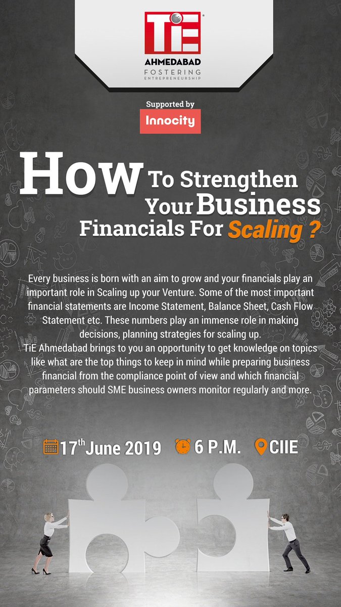 Every business is born with an aim to grow and your financials play an important role in Scaling up your Venture. TiE Ahmedabad brings to you an opportunity to get knowledge on topics like what are the top  things to keep in mind while preparing business financials. #tieahm
