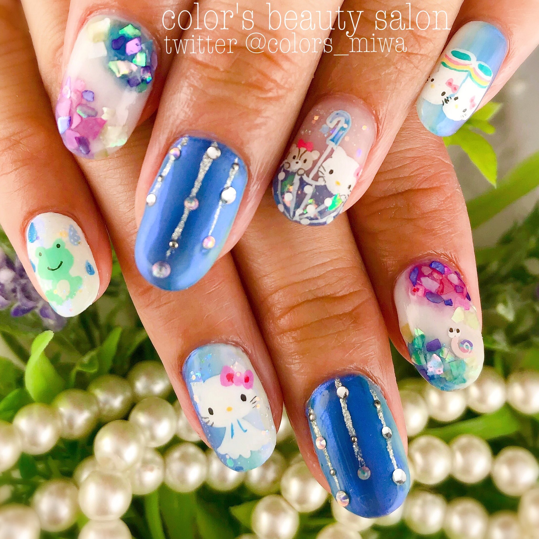 Color Sタカハシミワ على تويتر お客様オーダー 梅雨のキティちゃん痛ネイル 紫陽花や 蛙 カタツムリ 傘 雨の雫 虹 てるてる坊主とこの時期ならではのデザインでめちゃくちゃかわいいです 痛ネイル 梅雨ネイル 紫陽花ネイル T Co