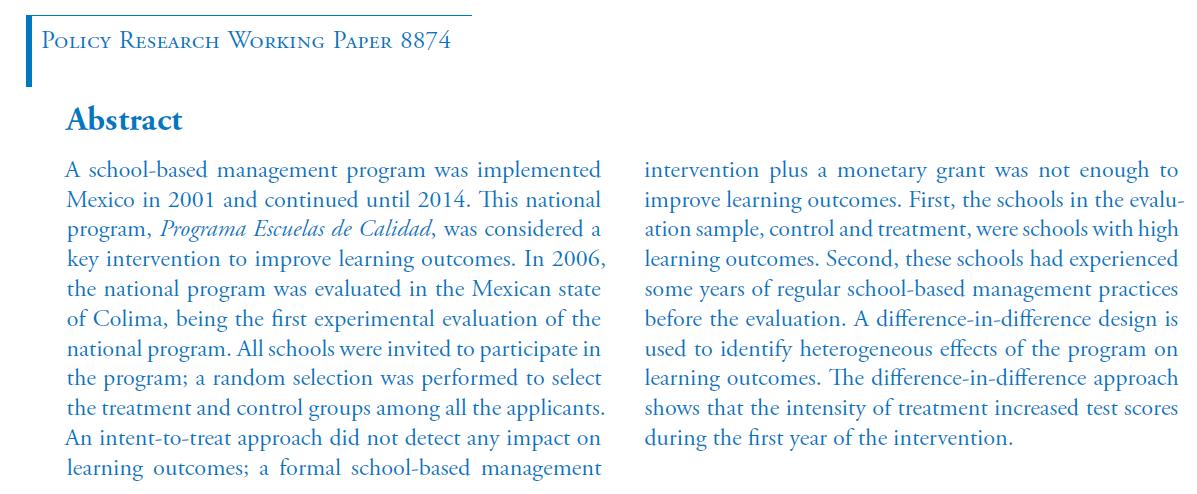 hpatrinos's tweet photo. School-Based Management and Learning Outcomes: Experimental Evidence from Colima, Mexico https://t.co/VE72lpqAQa with Paul Gertler and @VichisMe https://t.co/i8o8RGjtD0