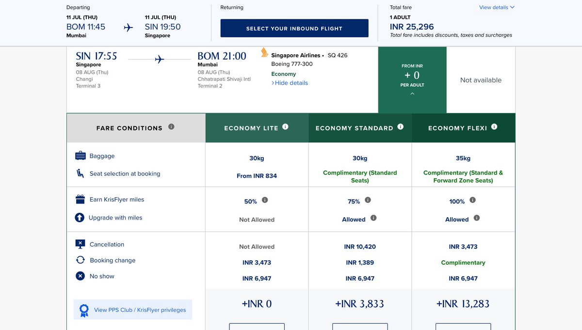kevincolaco85's tweet photo. @SingaporeAir just booked a return BOM-SIN-BOM and discrepancies with what was offered on website vs final e ticket. Paid extra for Economy Standard on return to avoid high booking charges but ultimately it’s the same as Economy lite. https://t.co/VLV1jdGQoW