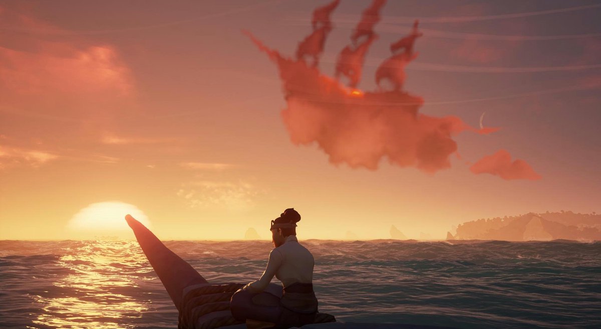 PrettyPinkDuck's tweet photo. Sailing the @SeaOfThieves with @MrPinkElephant! This game is the definition of beauty! Let's just hope I don't sink our boat forcing us to swim the treasure ashore again! #butitworked #wesurvived https://t.co/cYPmh4E0kC