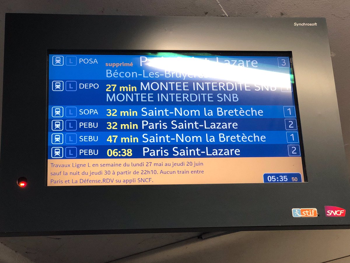 MarionNev's tweet photo. @LIGNEL_sncf  @SNCF @Actu_Transilien #Train #ligneL 5h42 à Garches supprimé. Inadmissible quand il y a un train toutes les 30 min.. Coût total de l’opération: 30€ de taxi pour ne pas louper son train #sncf à Montparnasse. Ça fait cher le ticket #transilien pour Paris. Qui paie ? https://t.co/KTxMSxHlFa