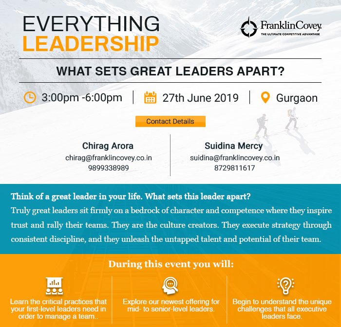 What Sets #Great #Leaders Apart?
.
#everythingleadership #leadership #leadershipevent #FranklinCovey #Gurgaon
