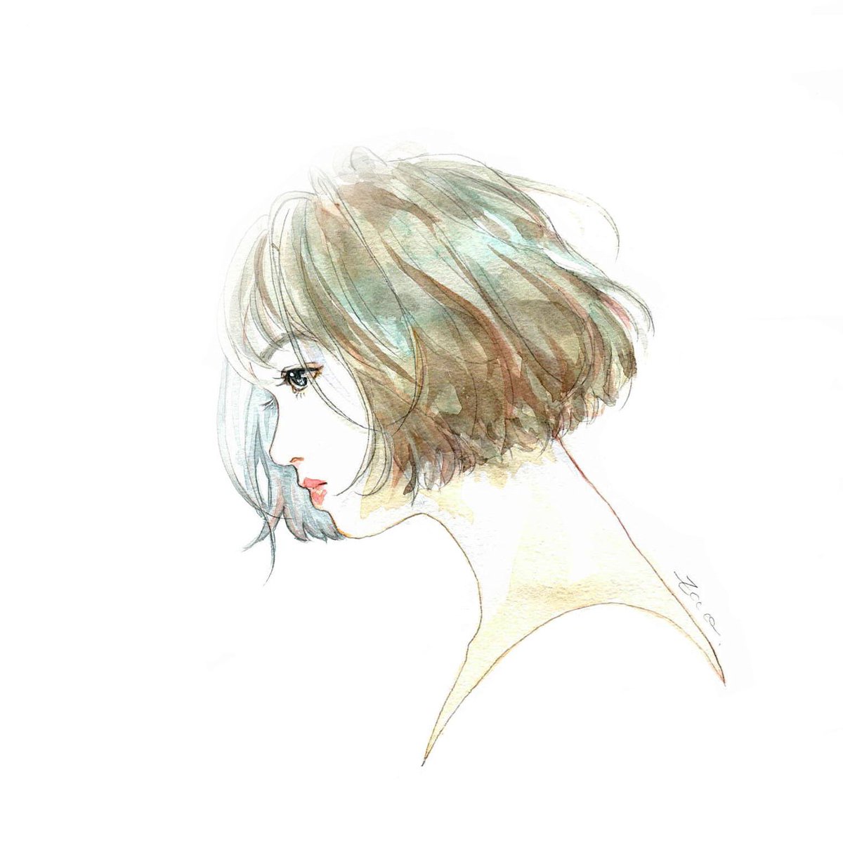 Ecco V Twitter 決意 アナログ絵 女の子イラスト 水彩絵を流して水彩民を増やそう 水彩画 Watercolour