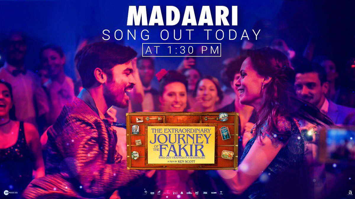 #MadaariMania! #Madaari second single Song out at 1:30 PM today
 #TheExtraordinaryJourneyOfTheFakir 
@dhanushkraja @ItsAmitTrivedi
@VishalDadlani @NikhitaGandhi #AnvitaDutt @kenscottfakir @FakirOfficial