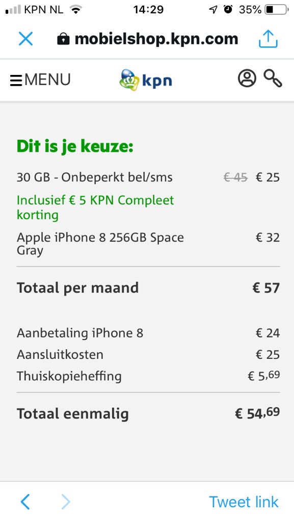 urkgirl's tweet photo. @KPNwebcare Ik heb dus net gekeken en nu lijkt deze mij wel wat. Dan is het toch eenmalig 57€ en daarna iedere maand toch €32? https://t.co/WXhtftMSDv