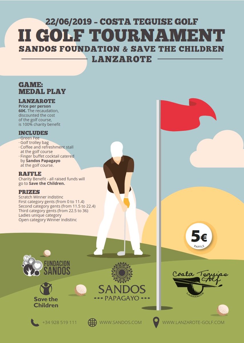 Costa Teguise Golf (@teguisegolf) on Twitter photo II Torneo de Golf Benéfico de la Fundación Sandos & Save the Children Lanzarote.Carpa de avituallamiento y cóctel en Costa Teguise Golf. Rifa benéfica que irá íntegramente a Save the Children.¡¡YA PUEDES APUNTARTE!! 😉📝⛳️ +34 928 590 512/+34 621 210 500/info@costateguisegolf.com II Torneo de Golf Benéfico de la Fundación Sandos & Save the Children Lanzarote.Carpa de avituallamiento y cóctel en Costa Teguise Golf. Rifa benéfica que irá íntegramente a Save the Children.¡¡YA PUEDES APUNTARTE!! 😉📝⛳️ +34 928 590 512/+34 621 210 500/info@costateguisegolf.com