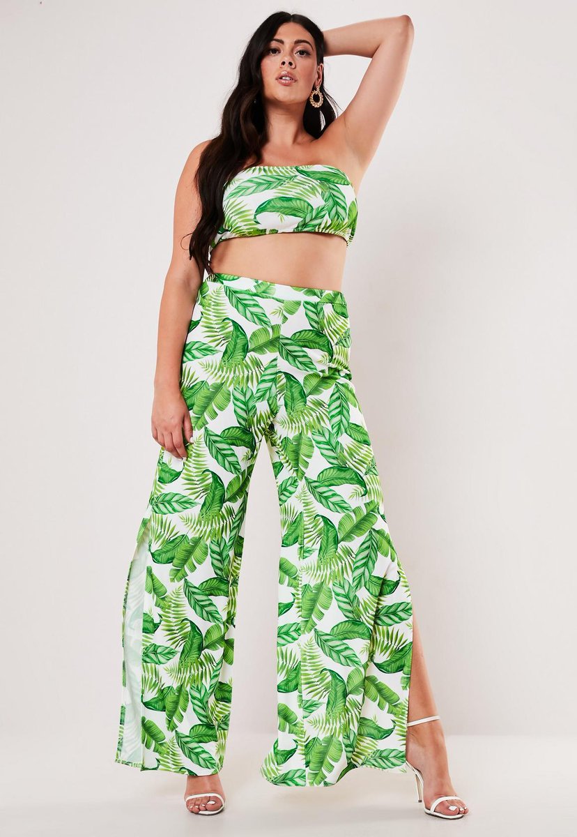 Missguided's tweet photo. Just landed ππππShop the 'plus size green palm print bandeau top and wide leg trousers co ord set' on site now for Β£18/$30 https://t.co/MfOAcZMTGT π#missguidedplus https://t.co/SnmcPX6kah