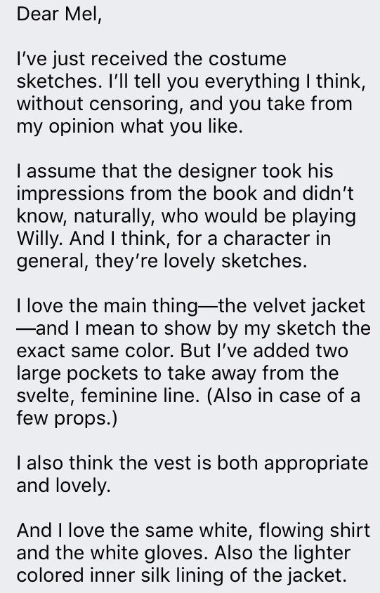 MeredithFrost's tweet image. Gene Wilder’s letter to director Mel Stuart about Willy Wonka's costume is my favorite thing. bit.ly/1nx9azs