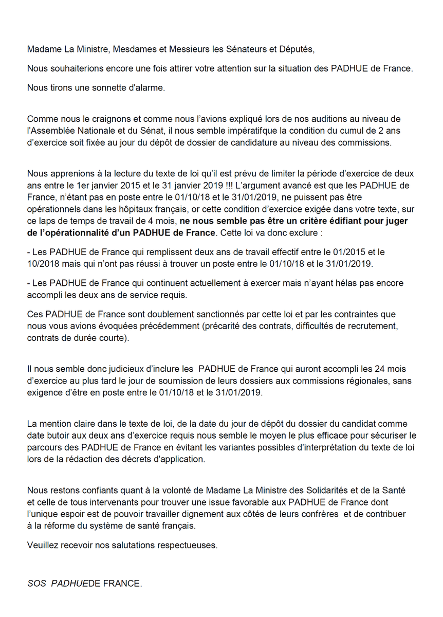 FrPadhue's tweet photo. Nous sollicitions Madame La Ministre @agnesbuzyn , @MinSoliSante, aunsi que l'ensemble des Sénateurs et Députés pour la régulation des PADHUE de France 

https://t.co/VJAZgGHGta https://t.co/edVGmSi1J6