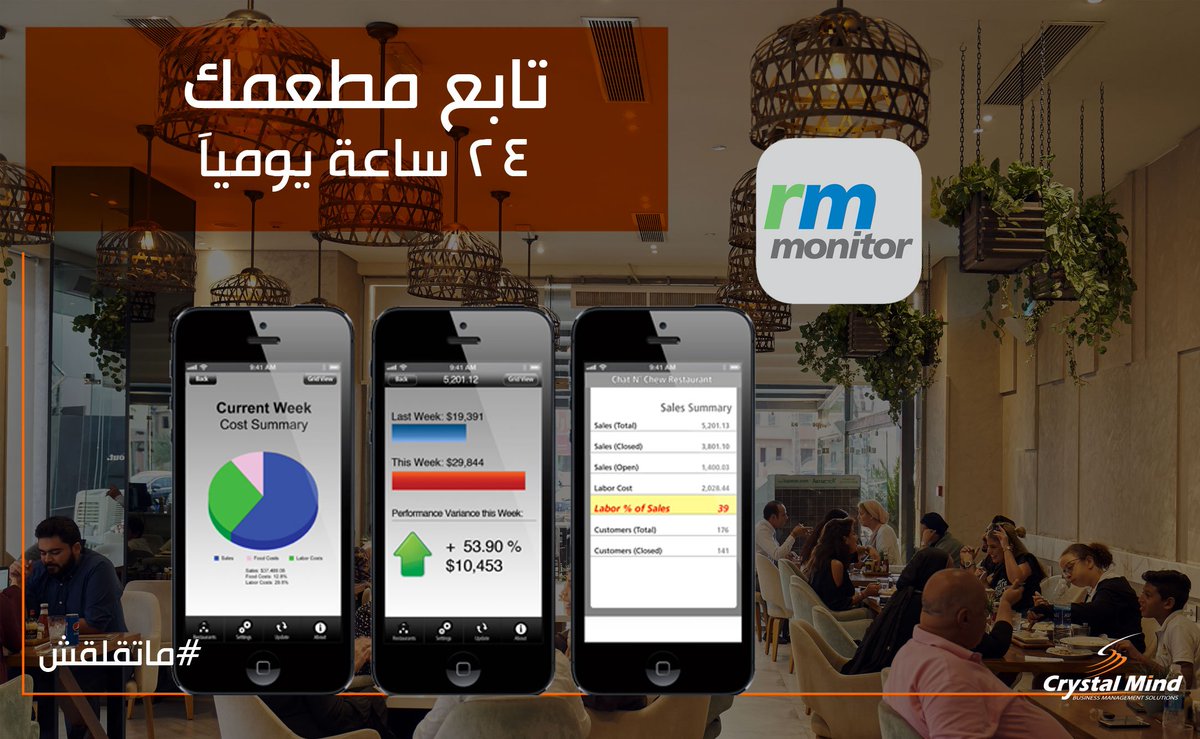 CrystalMindEg's tweet photo. لو عندك مطعم أو كنت مدير تشغيل مش حتقدر تكون موجود فى المطعم 24 ساعة تتابع الشغل علشان كده كريستال مايند بتقدم لك RM Monitor App من برنامج Restaurant manager اللي هيساعدك تتابع تفاصيل المطعم على موبايلك فى أى لحظة 
لمزيد من التفاصيل تابعونا:
https://t.co/Ab9Z084Ix3
#كريستال_مايند https://t.co/NWuUYYLHec