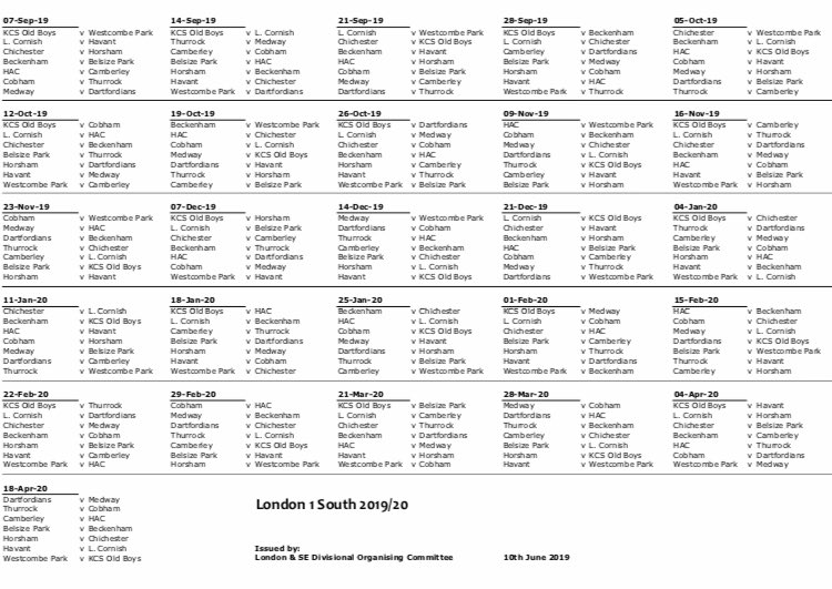 Fixtures for the 2019/2020 London 1 South campaign have been released and its starts at Oakland’s Park as newly promoted <a href="/HorshamRUFC/">Horsham Rugby Club</a> make the trip down to Chichester. 

Full fixture list: 👇