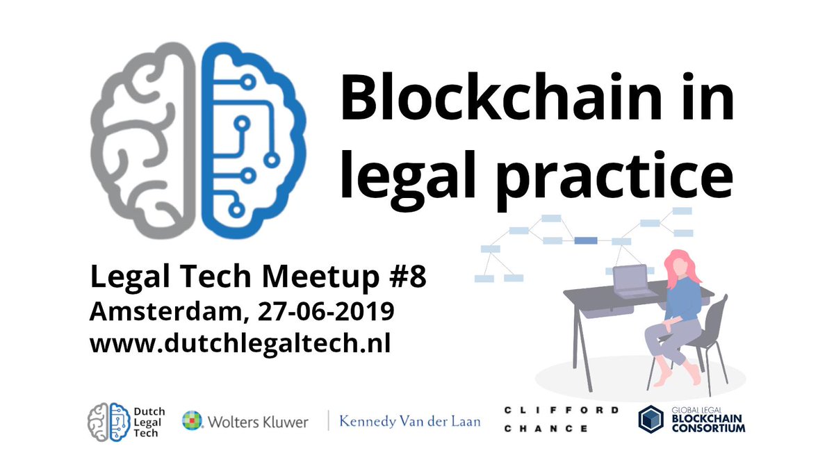 Join us for the next meetup - Blockchain in legal practice. Sign up here:  meetup.com/Dutch-Legal-Te….
With <a href="/WoltersKluwerNL/">Wolters Kluwer LR NL</a> <a href="/KennedyVdLaan/">Kennedy Van der Laan</a> @CC_NL_PR <a href="/DavidIntegra/">David Fisher</a>