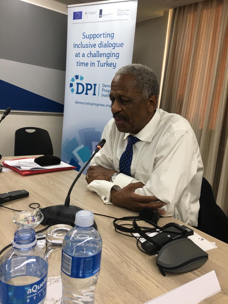 DPI_UK's tweet photo. Delighted to hear from Mathews Phosa, a key figure for the ANC's negotiations with the National Party government. He shares his vast experience with DPI participants #dialogue #peace #SAexperience @EUDelegationTur https://t.co/WOGedty2bo