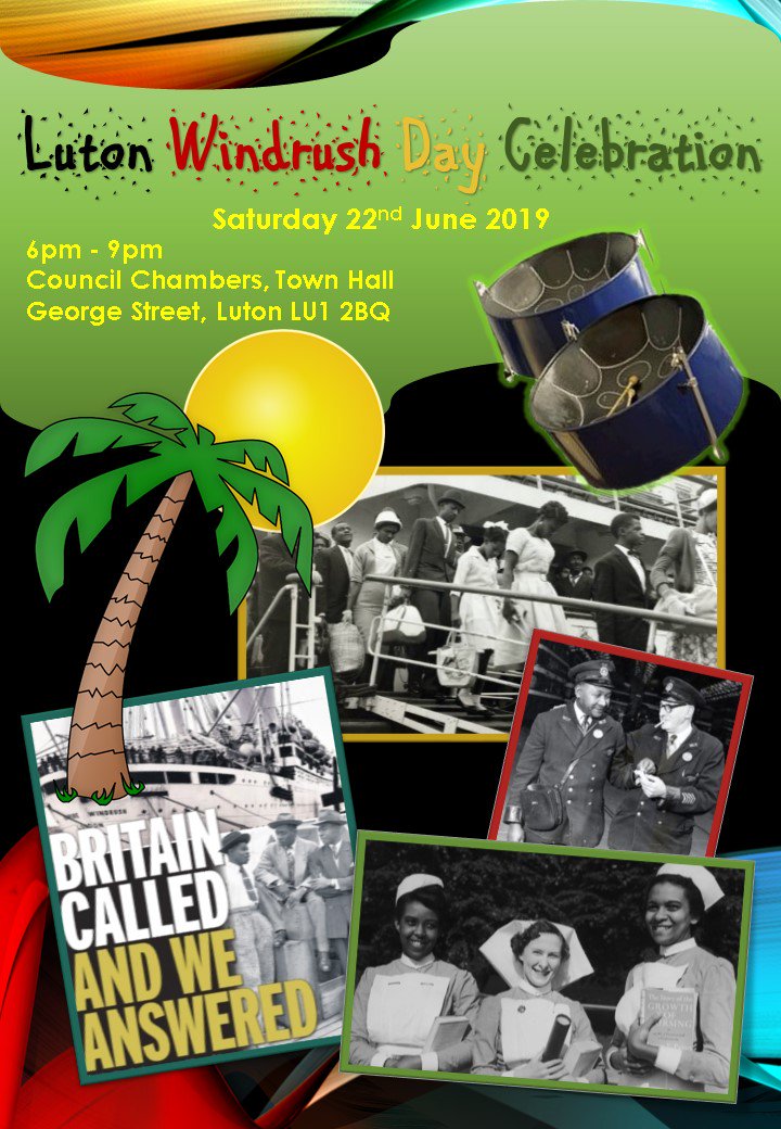On behalf of the Luton Windrush Committee who are holding Luton Windrush Evening Celebration 6pm-9pm on Sat 22 June 2019, Council Chambers, Town Hall Luton.  To book a place click on the link below - Booking Link: eventbrite.com/e/luton-windru… <a href="/lutoncouncil/">Luton Council</a> @VolunteerLuton <a href="/LutonSCS/">Luton SCS</a>
