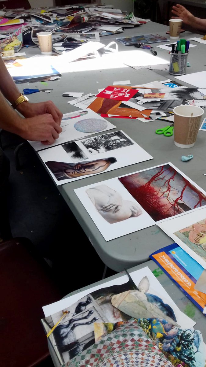 IMMAIreland's tweet photo. We spent a lovely day last Saturday at the #IMMAAfter: The Desire Factory; Collage and Light Installation workshop for Adults facilitated by artist Jan McGullough. Here are some photos of the event. This workshop coincides with the exhibition #AVagueAnxiety. #IMMA2019 https://t.co/yzJ4gesLCL