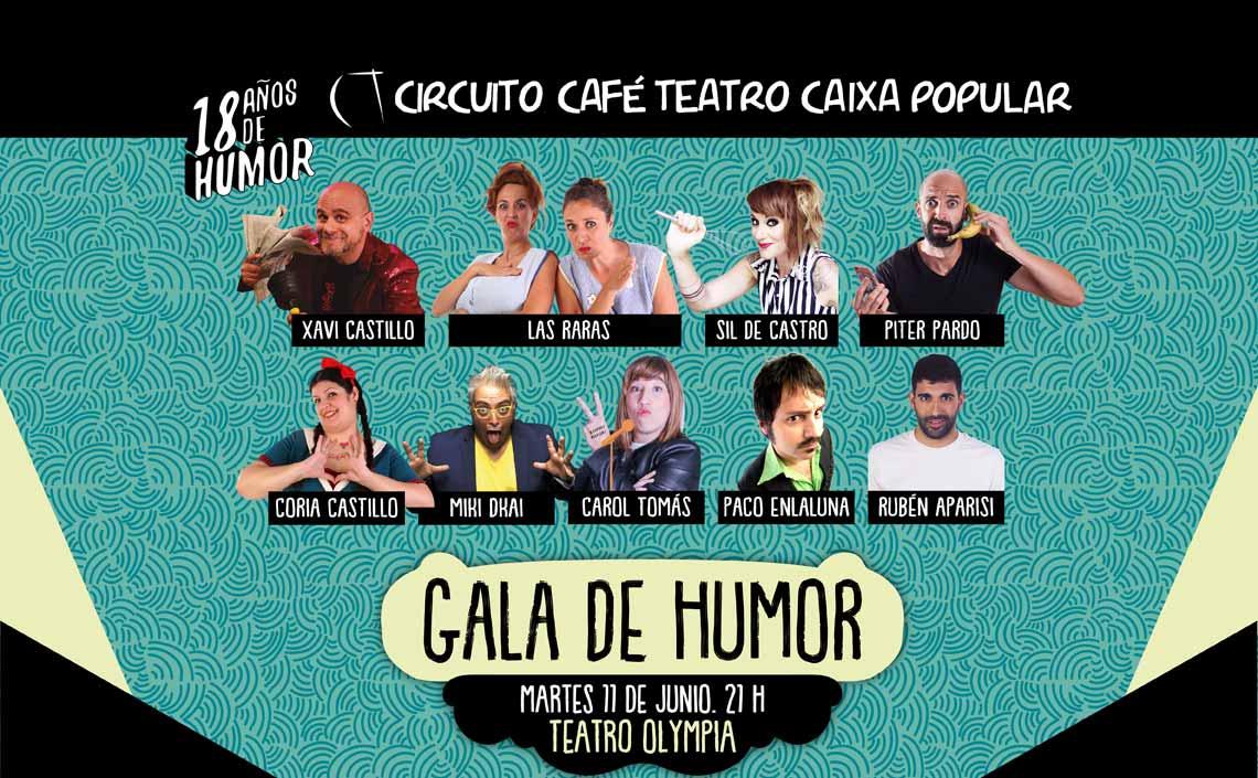 Esta noche a las 21h reiremos a carcajadas con La Gran Gala de Humor del #CircuitoCaféTeatro <a href="/cctval/">Circuito Café Teatro Valencia</a> <a href="/caixapopular/">Caixa Popular</a>  con <a href="/PotdePlomTeatre/">Pot de Plom</a> <a href="/lasrarasduo/">Estoy Rara</a> @sildcastro <a href="/piterpardo1/">Piter Pardo</a> <a href="/Coria_Castillo/">Coria Castillo</a> <a href="/caroltomascomic/">carol tomás</a>  <a href="/miki_dkai/">@MIKI_DKAI</a> <a href="/pacoenlaluna/">Pacoenlaluna</a> <a href="/MagRubenAparisi/">Mag Rubén Aparisi</a>  
😂 bit.ly/GalaDeHumor