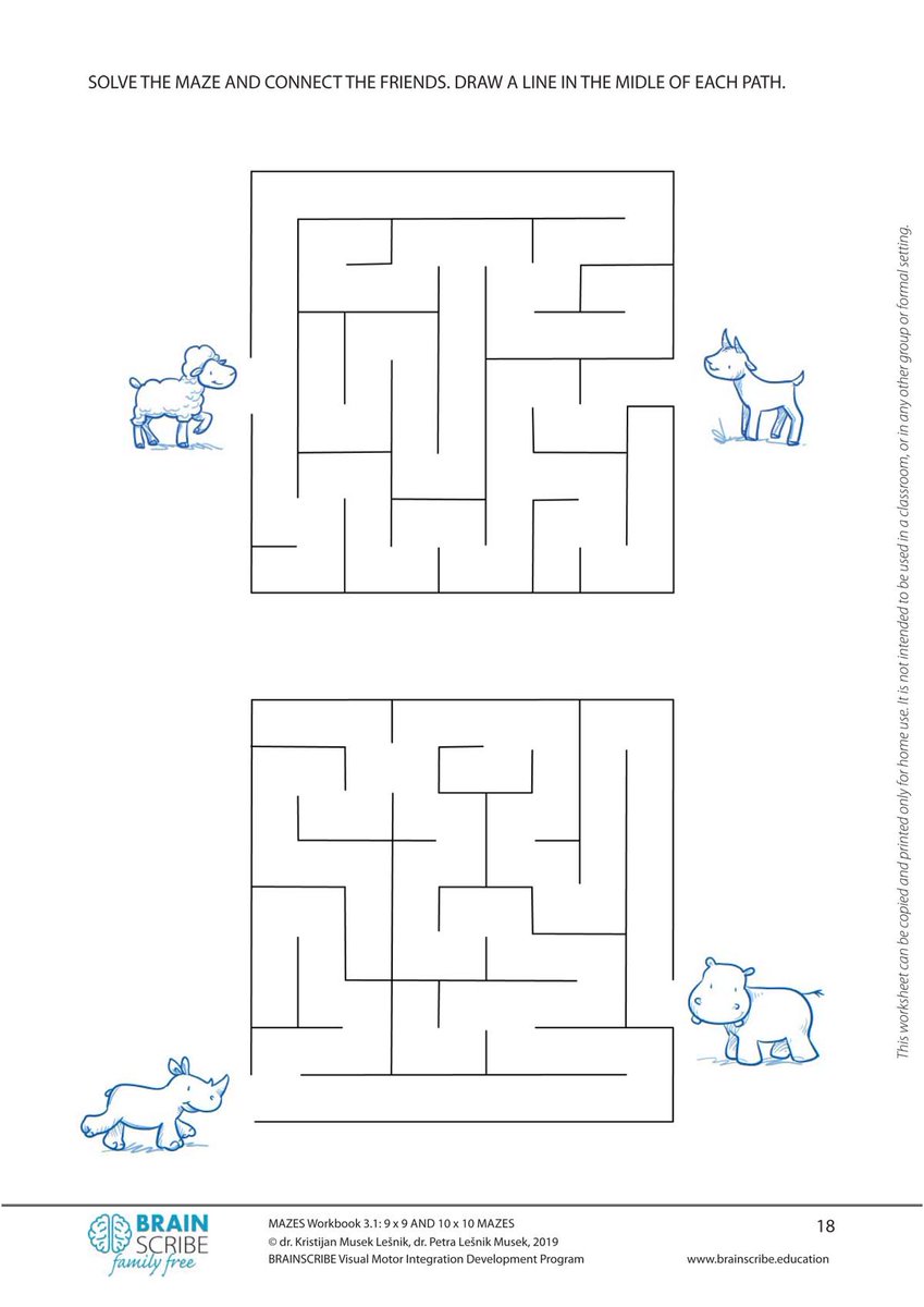 uzivatel brainscribe education na twitteru mazes 9x9 and 10x10 mazes a brainscribe family free workbook its visual motor integration training activities include 26 worksheets with maze solving tasks brainscribe family free workbooks and