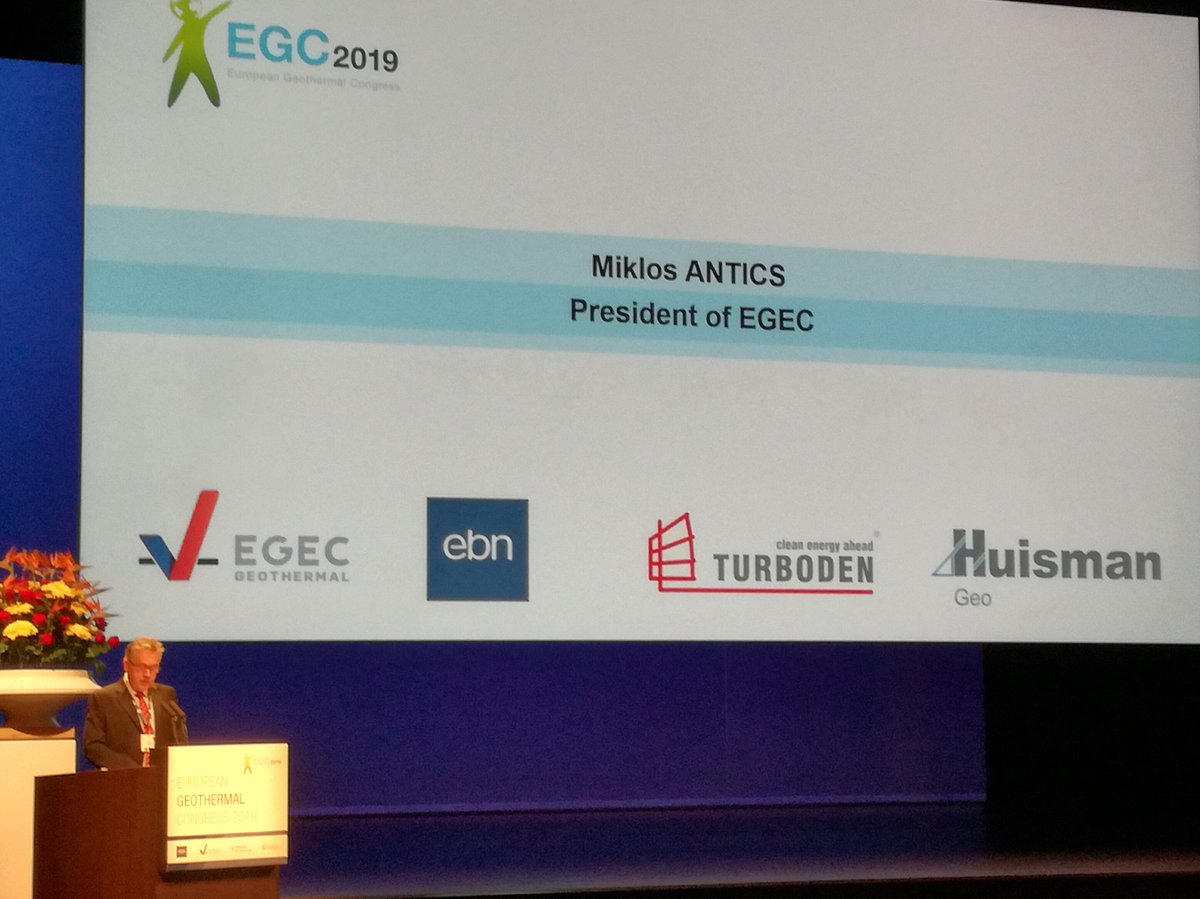 EGEC President Miklos Antics of GPC-IP opens European Geothermal Congress EGC 2019. @geoenergyeurope is participating to the event, represented by clusters GeoEnergy Celle, @PoleAvenia and a few  member SMEs. Come and see us at Booth #18 👋