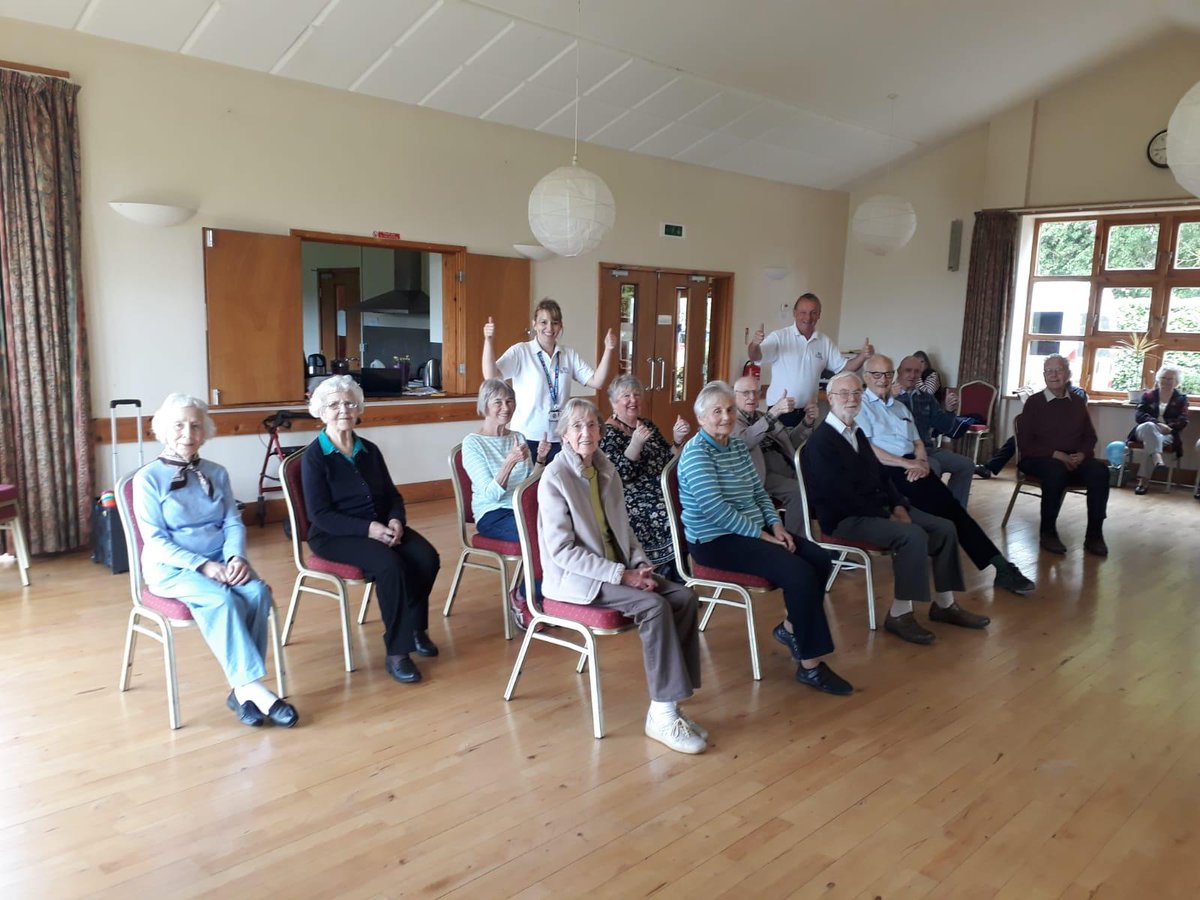 FallsService's tweet photo. Class of Culmington at the end of Falls Programme with proud instructors Rachel and Ian.  All made brilliant improvements and have been signposted to community exercise programmes. Let us know how you get on. #fallstherapy #motivated #inspiring #betterbalanced https://t.co/WKAlms8WQr