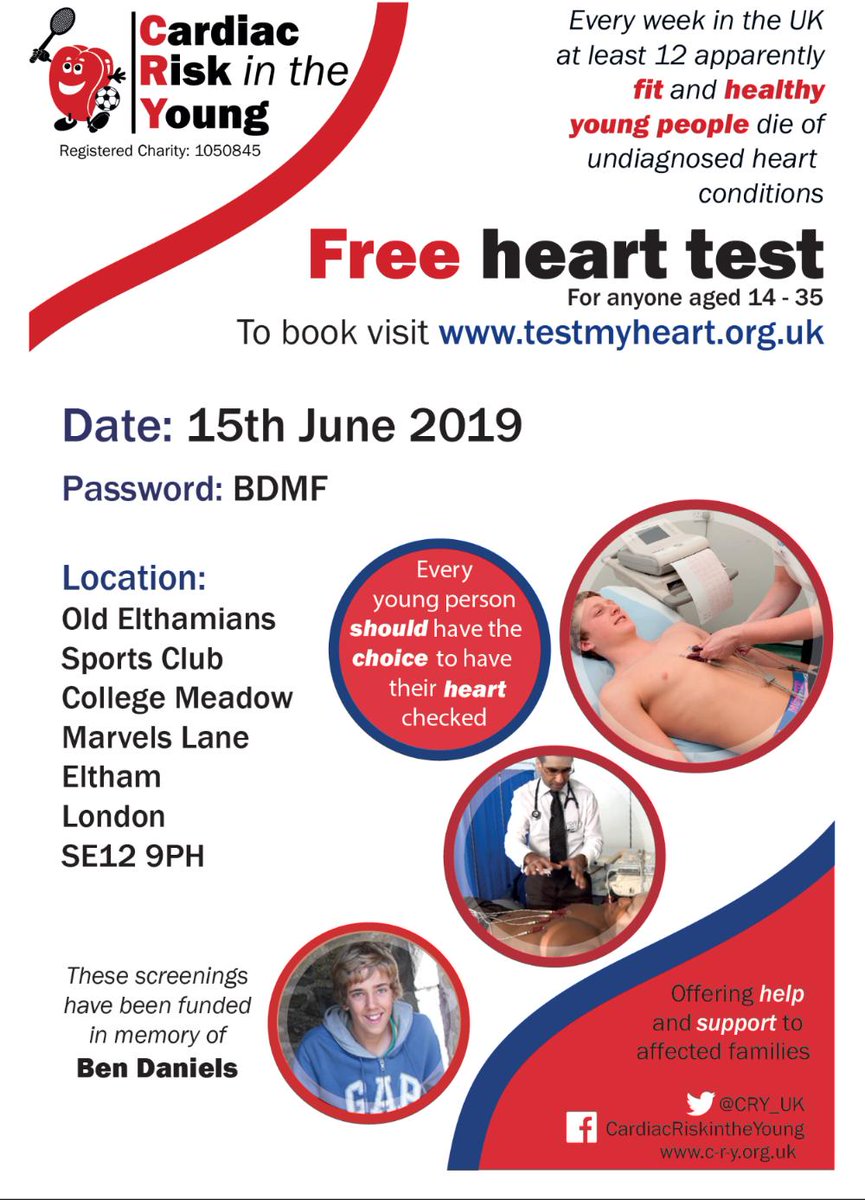 TriSwim are proud to be supporting CRY and Ben's Fund to offer a free heart screening in London Sat 15th June - mailchi.mp/c7c38d9765d2/f…