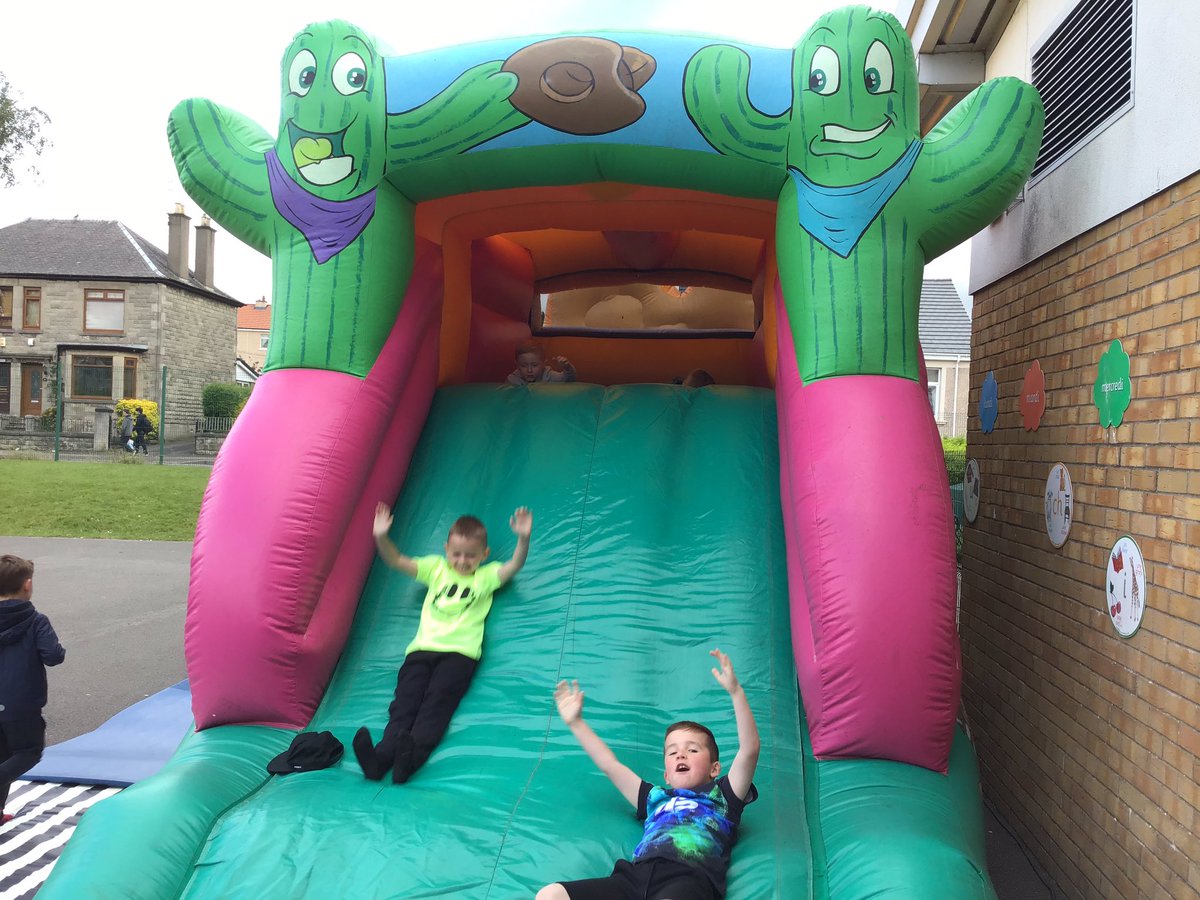 StTimothysPS's tweet photo. Room 4 having a great time this morning on the inflatable assault course 💞 even Mrs Denholm participated! https://t.co/L5bwXebcMX