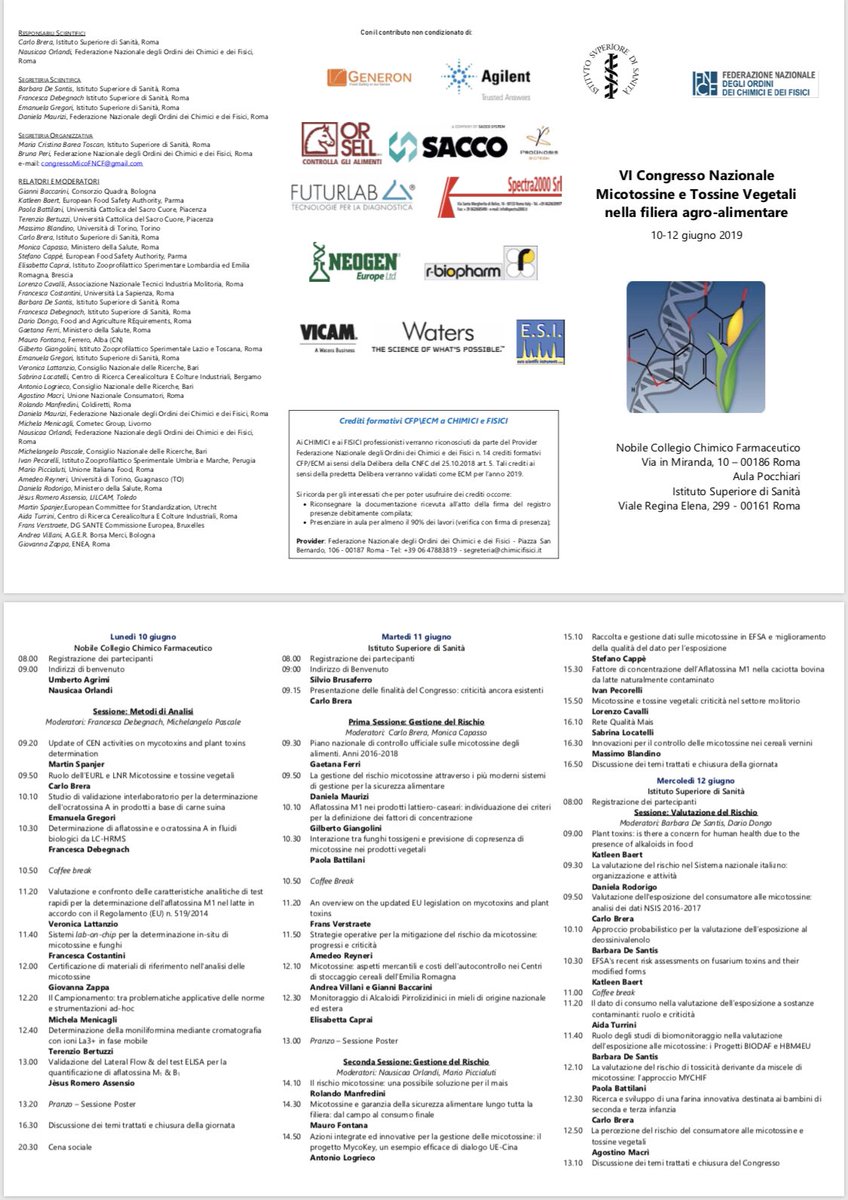 CNChimici's tweet image. Oggi all’Istituto Superiore di Sanità la VI edizione del Congresso Nazionale Micotossine e Tossine Vegetali organizzato da FNCF e ISS per andare a fondo alle criticità di questo tema, così importante per il suo impatto sulla salute.