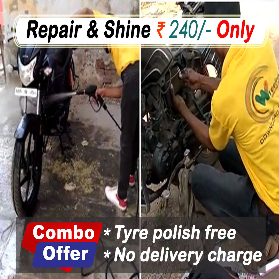 wroofers's tweet photo. First time ever in 🇬 🇼 🇦 🇱 🇮 🇴 🇷 for home Automobile service🤩
👉🏻"Sirf 1 App karega saare kaam"👈🏻
☑Car/Bike wash at home.
☑Bike service at doorstep.
No need to go out from your Home. Book through the app &amp; get the services at home. https://t.co/FU4kdzBa4u