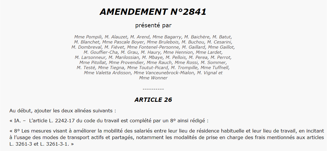 LOM_ProVelo's tweet photo. 4/5 Les amendements 2841 et 3164 visant à inclure les discussions sur la mobilité dans les négociations obligatoires d'entreprises vont dans le même sens sans inscrire le caractère obligatoire du FMD, c'est pour cela que nous leur préférons l'amendement 2842. https://t.co/nnkfDAAk9J