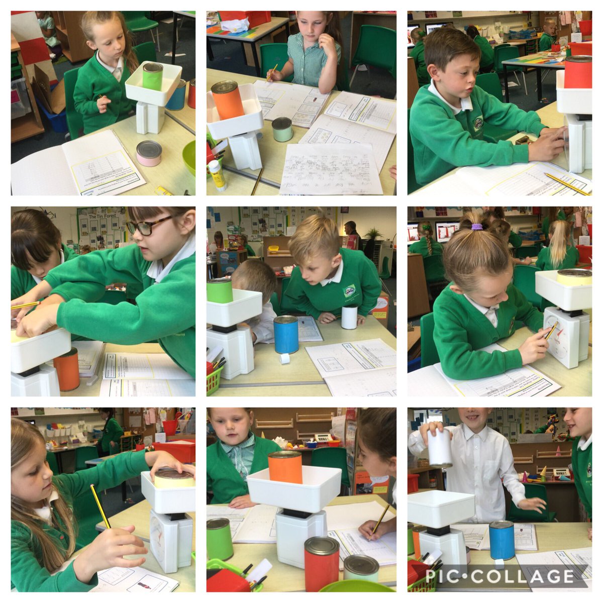 CaldiPrimary's tweet photo. A practical maths activity this morning, using scales to weigh different tins.#AETmaths https://t.co/5KZI1NGL0E