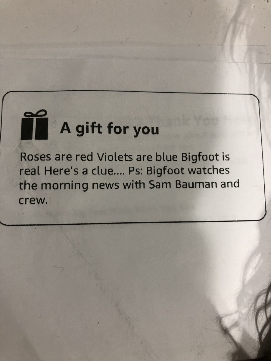 SamBaumananas's tweet photo. Note to Self:

DO NOT talk bad about Bigfoot on-air

Apparently he IS watching &amp; has access to @amazon 

#MessinWithSasquatch https://t.co/cM1BFfA2ik