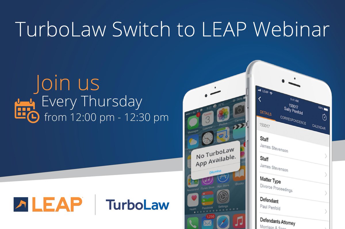 Join us for the TurboLaw Switch to Leap Webinar on Thursday 6/13 at 12:00 PM. Discover the advantages of working with one single cloud-based software platform: bit.ly/2wdDfPC #LEAP #TurboLaw #webinar #MakeTheSwitch