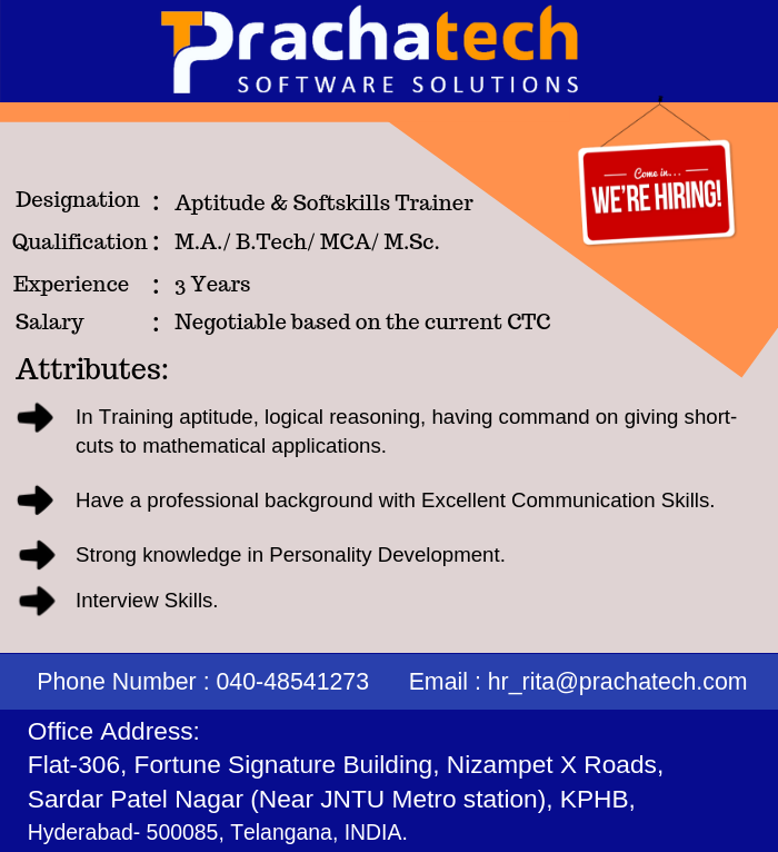 Prachatech's tweet photo. We are immediately looking for experienced Soft skills Trainer for weekend classes.Send your resumes to hr_rita@prachatech.com https://t.co/HIwJIqwiua