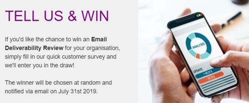 PurpleSqConsult's tweet photo. Do you want to improve your #emaildeliverability? Then complete our short survey https://t.co/F1cPZFfxtQ for a chance to win an Email Deliverability Review!  #WCA #marketingautomation https://t.co/exmfwRfWnJ