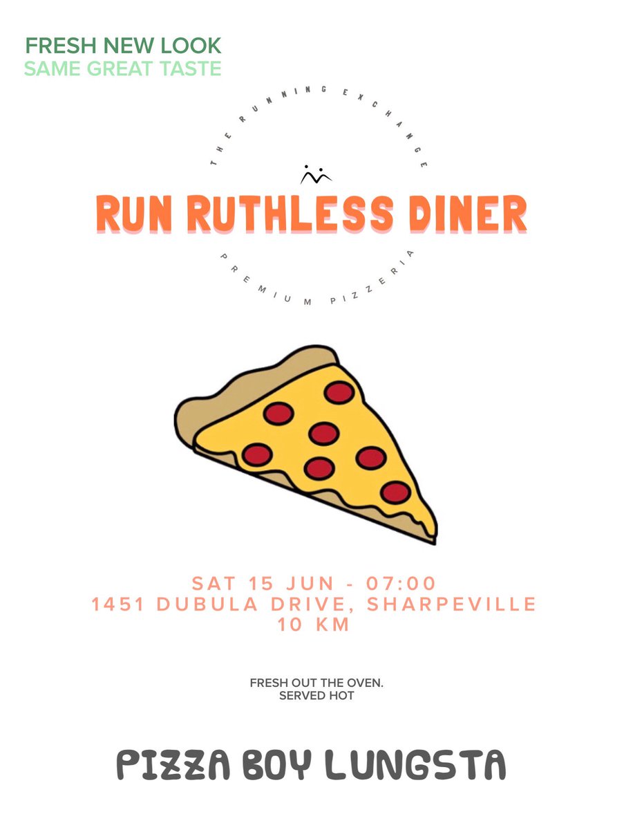 TREHOUSESBK's tweet photo. RUNNING STIMULATES THE MIND,
PIZZA STIMULATES YOUR TASTE BUDS!
WE’RE PROVOKING ALL SENSES, THIS SATURDAY.
___
#pizzarun #sharpeville #10km #therunningexchange #runningculture #sebokeng #runruthless #unityinmotion #fuelarunner #fireemupforce https://t.co/mjxh9O5LV9