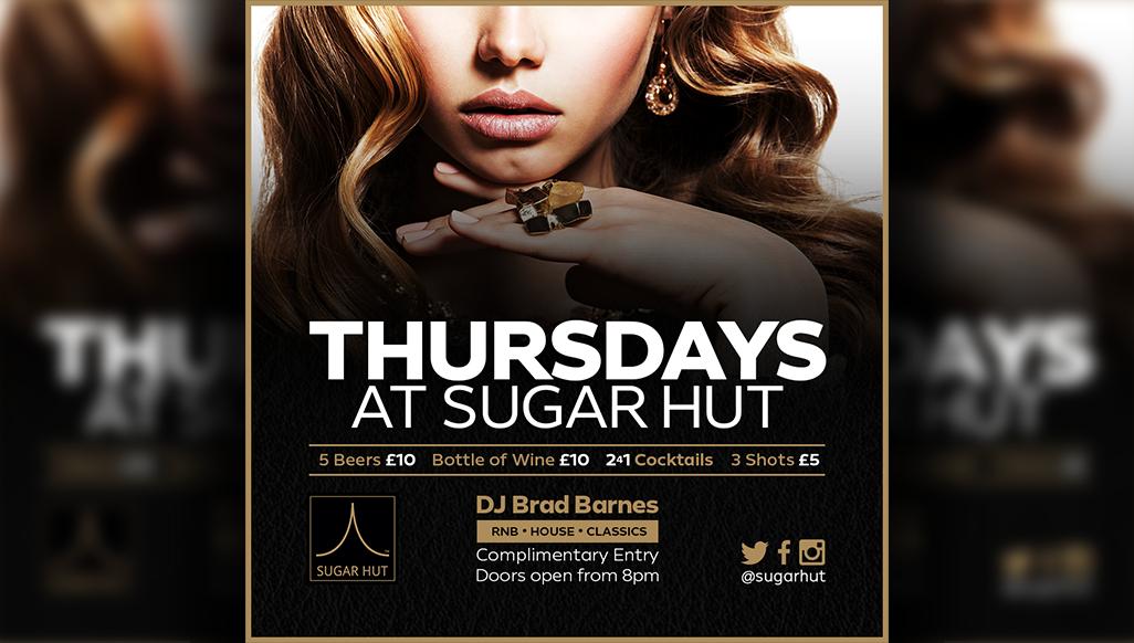 Thursdays from 8pm...

#FantasticDeals in the ☀️☀️🤞😎

5 Beers for £10 🍻🍻🍺
2-4-1 Cocktails 🍹🍸
3 Shots for £5 🥃🥃🥃
Bottle of wine £10 🍷🍷🍷

<a href="/DjBradBarnes/">Dj Brad Barnes</a> on the decks 🎧

Every Thursday night at #SugarHut #Brentwood