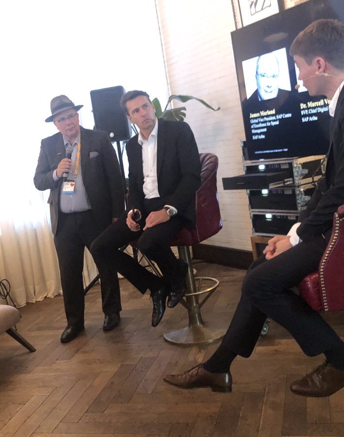 JamesMarland's tweet image. This is @jamesmarland in discussion with @mvollmer1
 and Prof Bode on bridging the gap between aspirations and expectations in procurement at 
 #SAPAribaLive #executiveforum