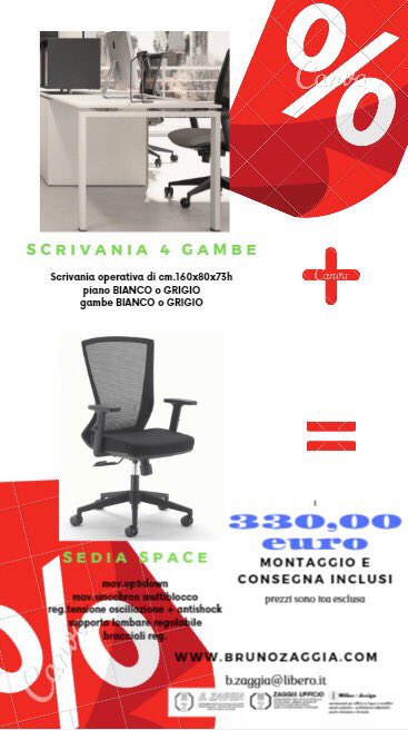 Promozione arredi giugno#promo!!!!scrivania 160x80+ sedia con sinchron e braccioli regolabili= 330,00 euro. Montaggio e consegna inclusi(salvo previa verifica zona di consegna).i prezzi sono iva esclusa.#arredoufficio#officedesign#madeinitaly#