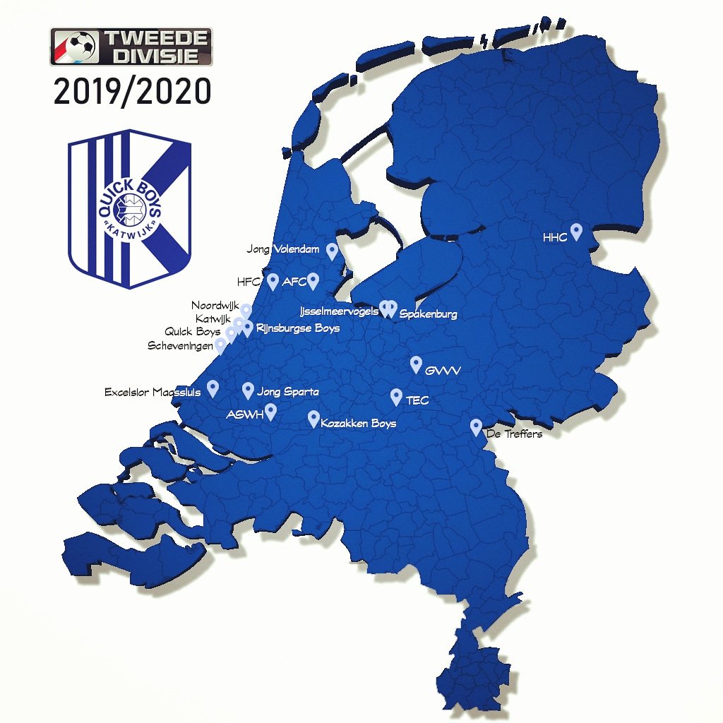KvvQuickBoys's tweet image. 🗺️ MAPS | De routepaaltjes zijn geplaatst. Dit zijn alle deelnemers van de Tweede Divisie in het seizoen 2019-2020: